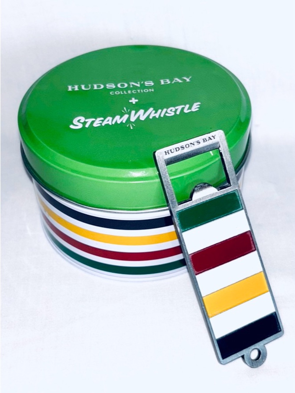 Hudson’s Bay Stripes Steam Whistle 2017 Limited Edition Coasters Tin Opener HBC
